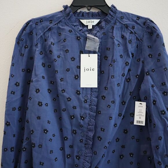 Joie TP053439162 Women's Sz XS Blue Multi Alain Floral Semi-Sheer L/S Shirt - Picture 5 of 12
